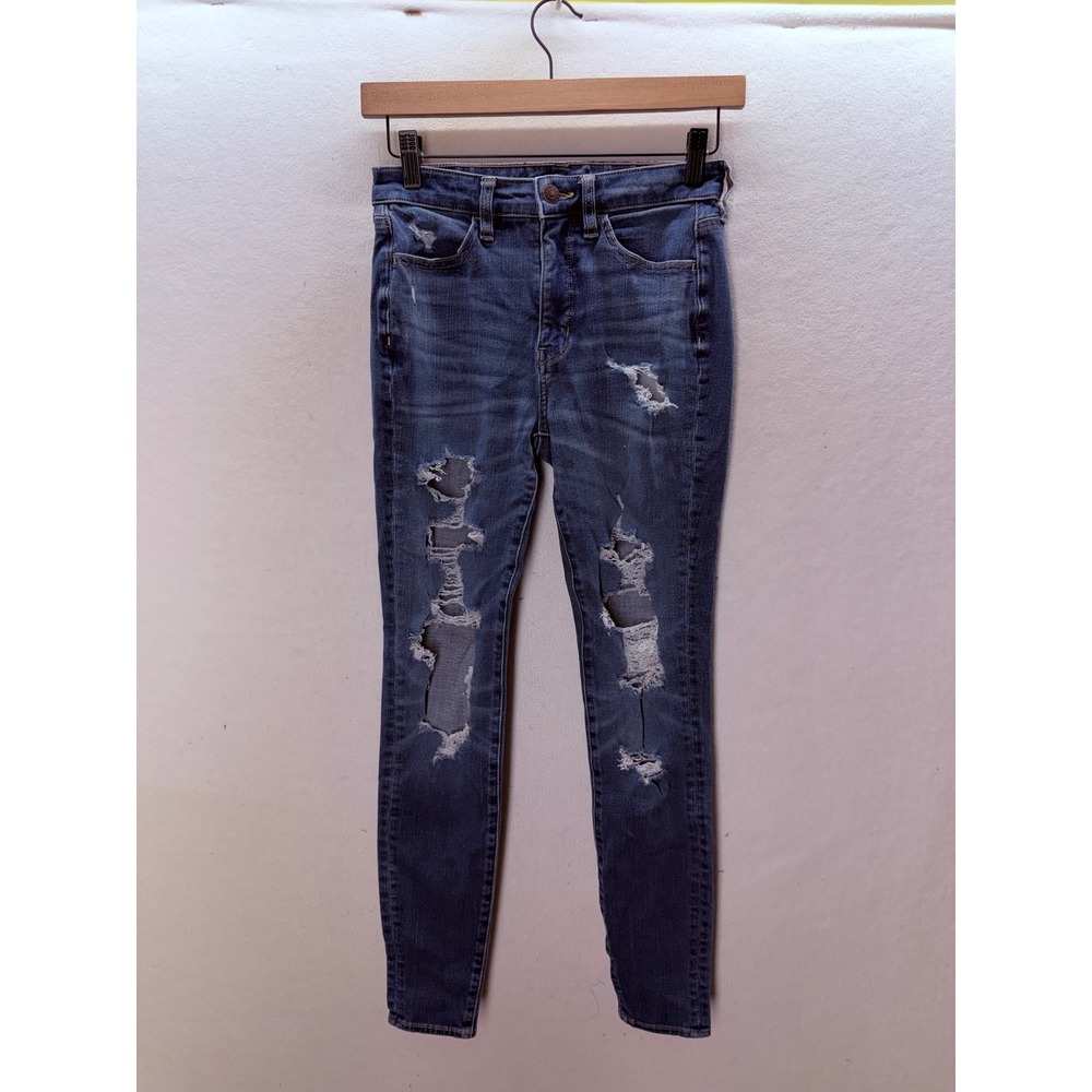 American Eagle Super Hi-Rise Jegging Women 2 Blue Distressed Dream Jean 3555